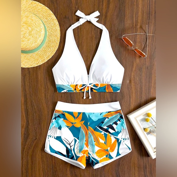 Halter Bikini Set Short Swimsuit Women High Waist Swimwear Female - Picture 3 of 6